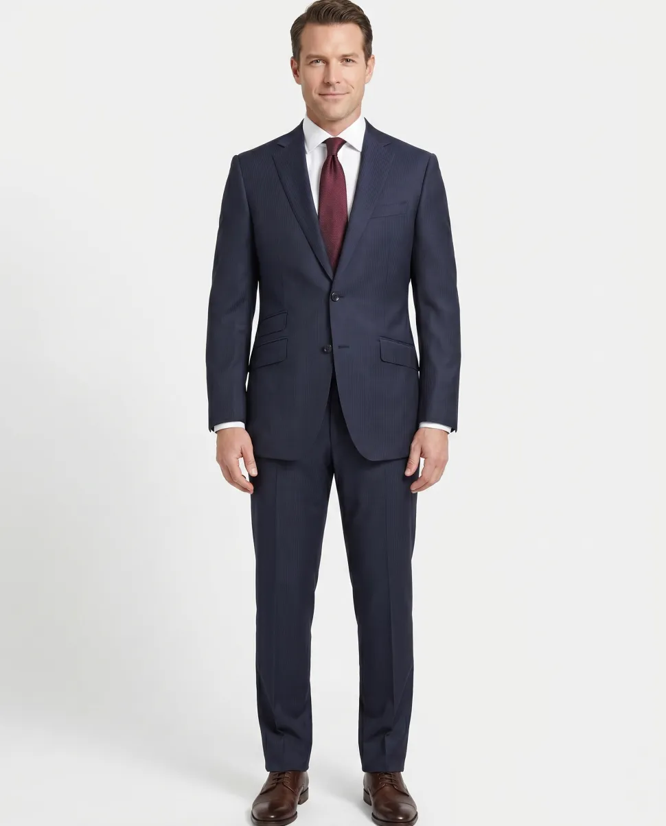Napoli Mens Navy Pinstripe Notch Lapel Classic Fit 2-Button Wool Suit with Ticket Pocket - 40L