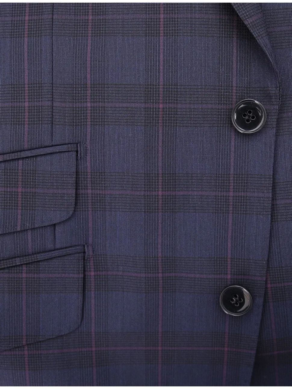Napoli Mens Navy & Purple Plaid 100% Wool Slim Fit Suit With Peak Lapels
