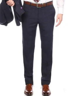 Napoli Mens Navy & Purple Plaid 100% Wool Slim Fit Suit With Peak Lapels