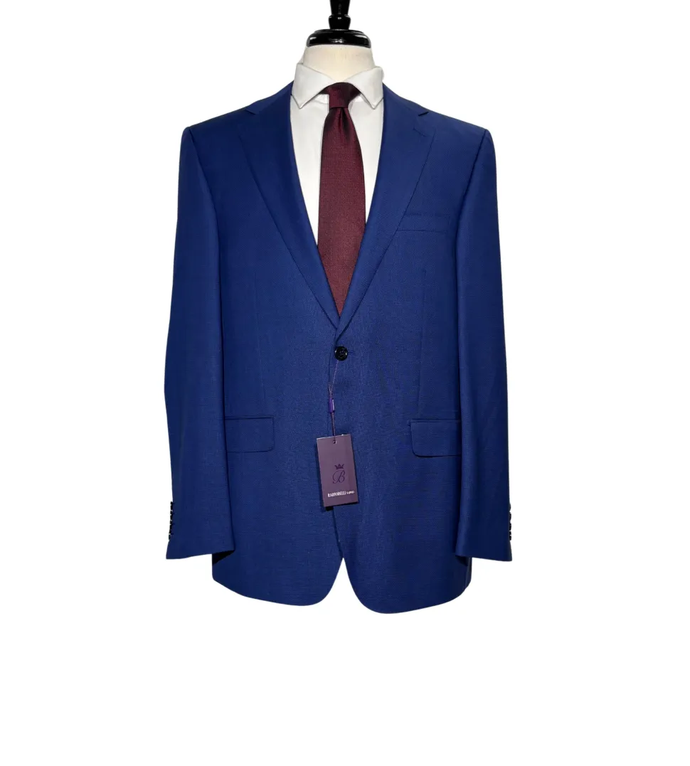 Napoli Mens Royal Blue Weave Notch Lapel Classic Fit 2-Button Wool Suit - 44L