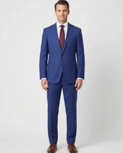 Napoli Mens Royal Blue Weave Notch Lapel Classic Fit 2-Button Wool Suit - 44L