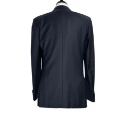 Napoli Mens Solid Black Notch Lapel Slim Fit 2-Button Wool Cashmere Tuxedo with Ticket Pocket - 42L