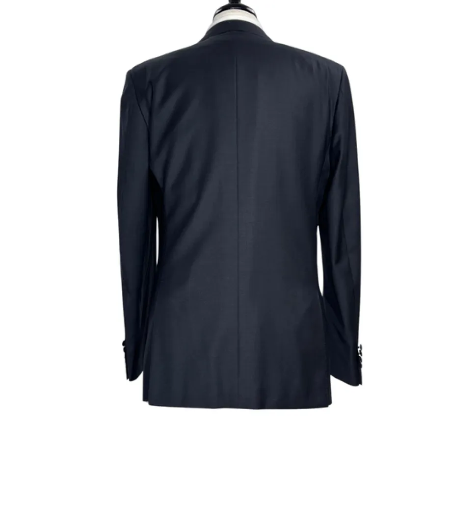Napoli Mens Solid Black Notch Lapel Slim Fit 2-Button Wool Cashmere Tuxedo with Ticket Pocket - 42L