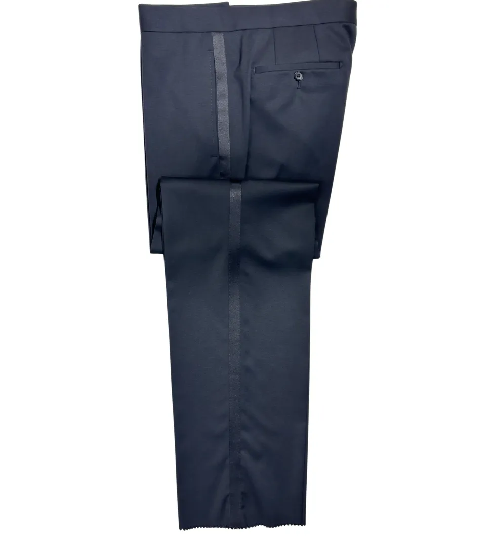 Napoli Mens Solid Black Satin Peak Lapel Classic Fit 1-Button Wool Cashmere Tuxedo - 42L
