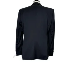 Napoli Mens Solid Black Satin Peak Lapel Classic Fit 1-Button Wool Cashmere Tuxedo - 42L