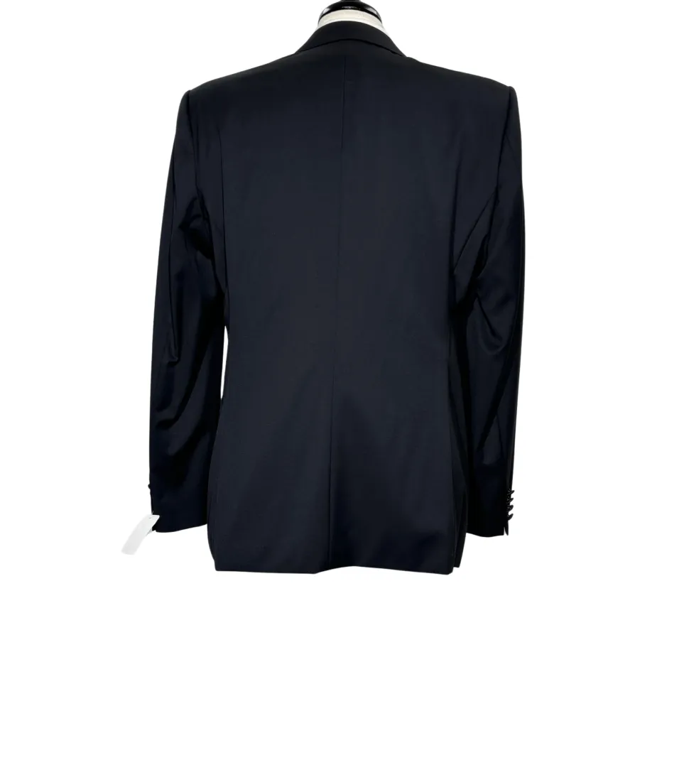 Napoli Mens Solid Black Satin Peak Lapel Classic Fit 1-Button Wool Cashmere Tuxedo - 42L
