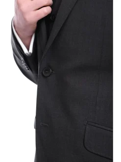 Napoli Mens Solid Charcoal Marzotto 100% Wool Slim Fit 3 Piece Suit