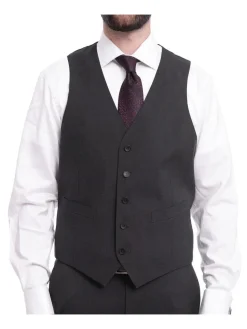 Napoli Mens Solid Charcoal Marzotto 100% Wool Slim Fit 3 Piece Suit