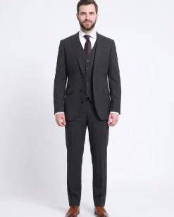Napoli Mens Solid Charcoal Marzotto 100% Wool Slim Fit 3 Piece Suit