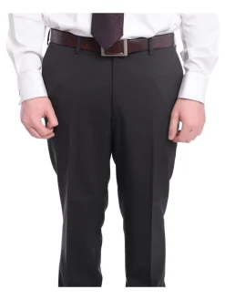 Napoli Mens Solid Charcoal Marzotto 100% Wool Slim Fit 3 Piece Suit