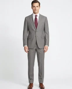 Napoli Mens Solid Gray 100% Wool Slim Fit 2 Piece Suit