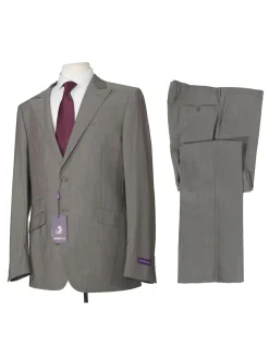 Napoli Mens Solid Gray 100% Wool Slim Fit 2 Piece Suit