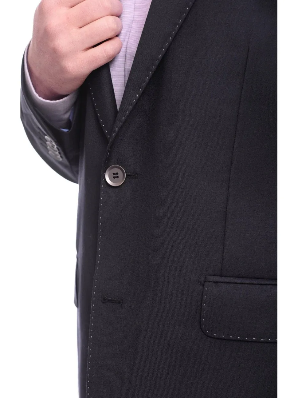 Napoli Mens Solid Navy Blue Classic Fit Wool Cashmere 2 Button Blazer Sportcoat