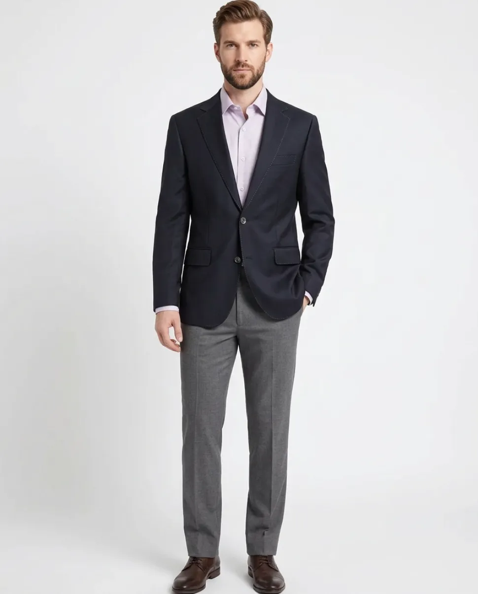 Napoli Mens Solid Navy Blue Classic Fit Wool Cashmere 2 Button Blazer Sportcoat