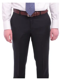 Napoli Mens Solid Navy Blue Slim Fit Half Canvassed 2 Piece Wool Cashmere Suit