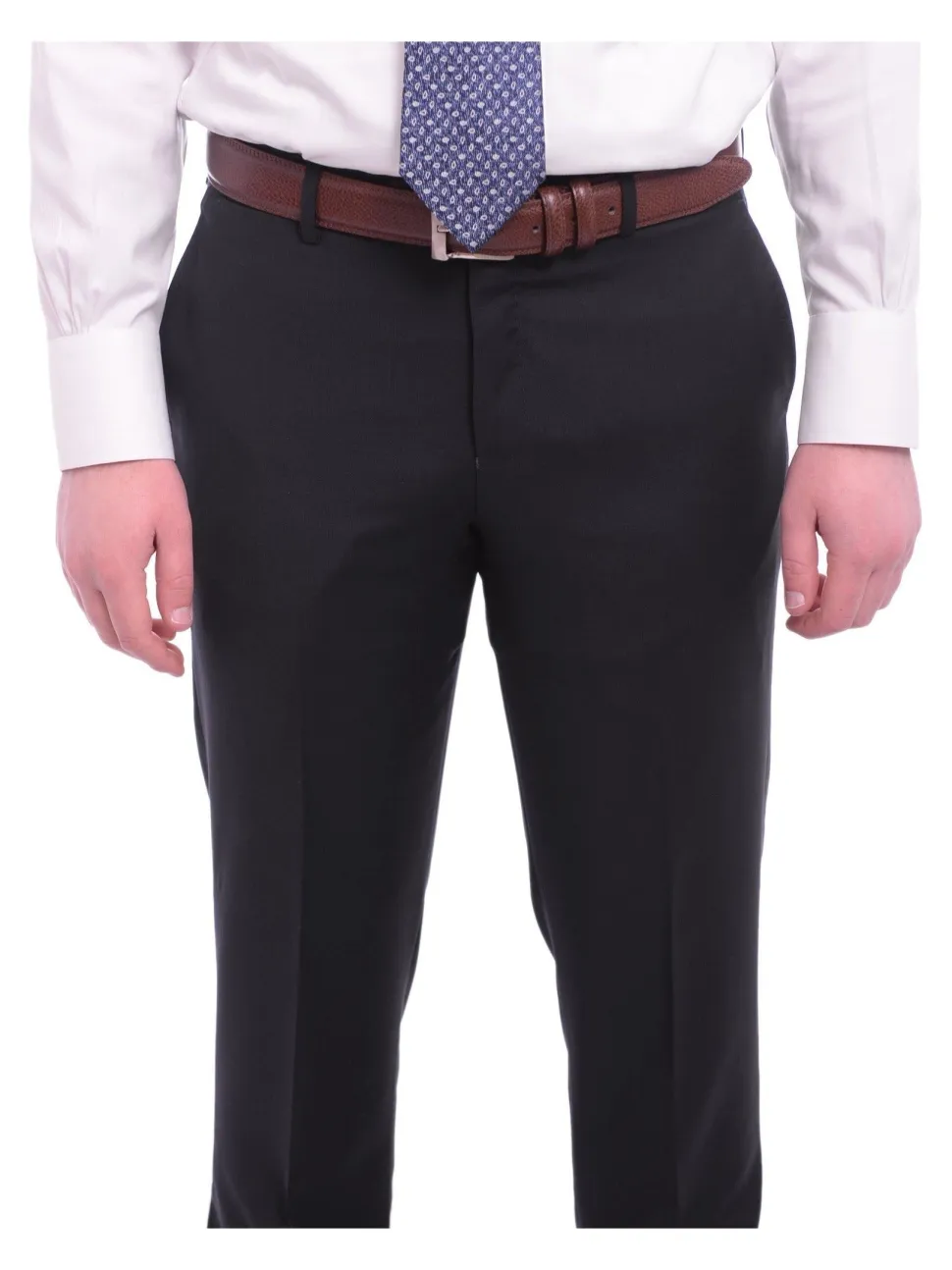 Napoli Mens Solid Navy Blue Slim Fit Half Canvassed 2 Piece Wool Cashmere Suit