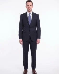 Napoli Mens Solid Navy Blue Slim Fit Half Canvassed 2 Piece Wool Cashmere Suit