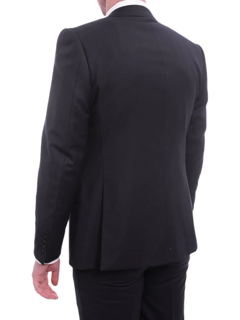 Napoli Mens Solid Navy Blue Slim Fit Half Canvassed 2 Piece Wool Cashmere Suit