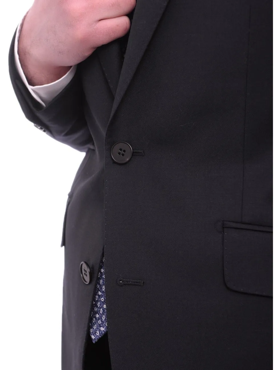 Napoli Mens Solid Navy Blue Slim Fit Half Canvassed 2 Piece Wool Cashmere Suit