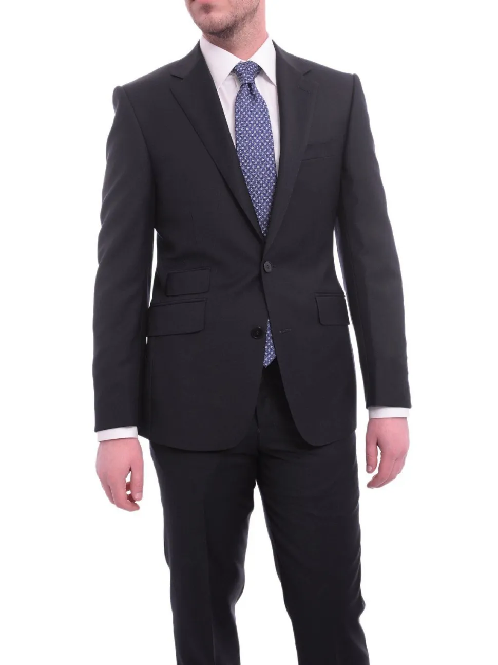 Napoli Mens Solid Navy Blue Slim Fit Half Canvassed 2 Piece Wool Cashmere Suit