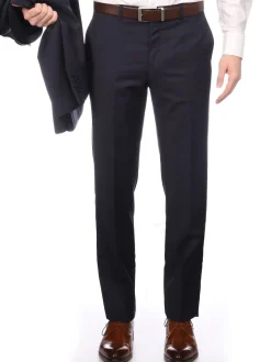 Napoli Mens Solid Navy 100% Wool Slim Fit Suit With Peak Lapels