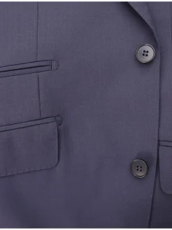 Napoli Mens Solid Navy 100% Wool Slim Fit Suit With Peak Lapels