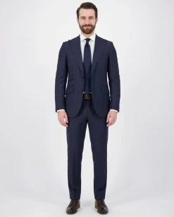 Napoli Mens Solid Navy 100% Wool Slim Fit Suit With Peak Lapels
