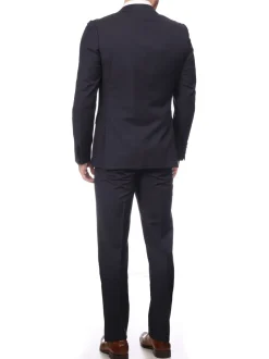Napoli Mens Solid Navy 100% Wool Slim Fit Suit With Peak Lapels