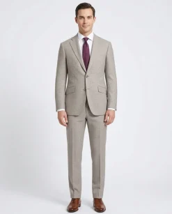 Napoli Mens Tan Houndstooth 100% Reda Wool Slim Fit 2 Piece Suit