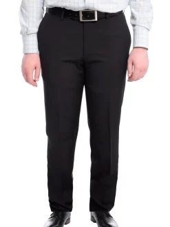 Napoli Slim Fit Black Subtle Tonal Plaid Flat Front Wool Dress Pants