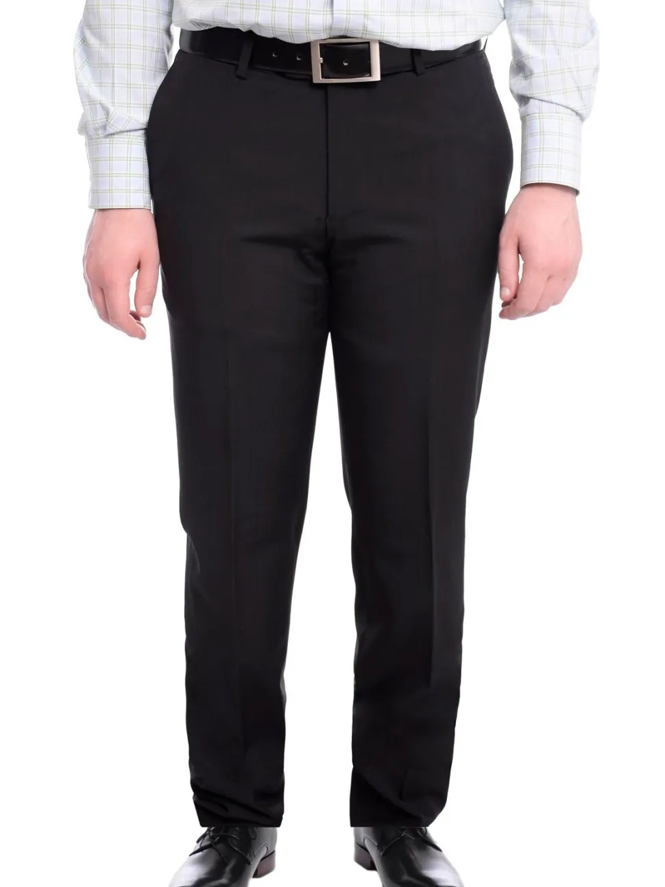 Napoli Slim Fit Black Subtle Tonal Plaid Flat Front Wool Dress Pants