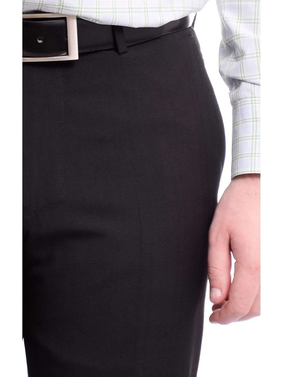 Napoli Slim Fit Black Subtle Tonal Plaid Flat Front Wool Dress Pants