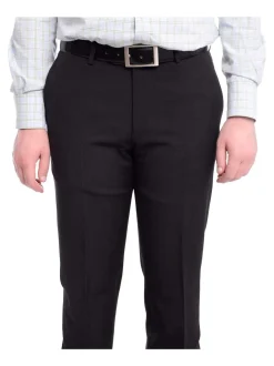 Napoli Slim Fit Black Subtle Tonal Plaid Flat Front Wool Dress Pants