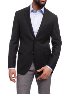 Napoli Slim Fit Black Textured Two Button Half Canvassed Wool Blazer Sportcoat