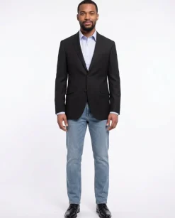 Napoli Slim Fit Black Textured Two Button Half Canvassed Wool Blazer Sportcoat