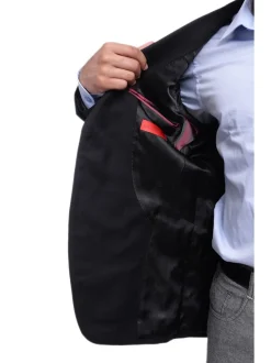 Napoli Slim Fit Black Textured Two Button Half Canvassed Wool Blazer Sportcoat