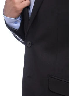 Napoli Slim Fit Black Textured Two Button Half Canvassed Wool Blazer Sportcoat