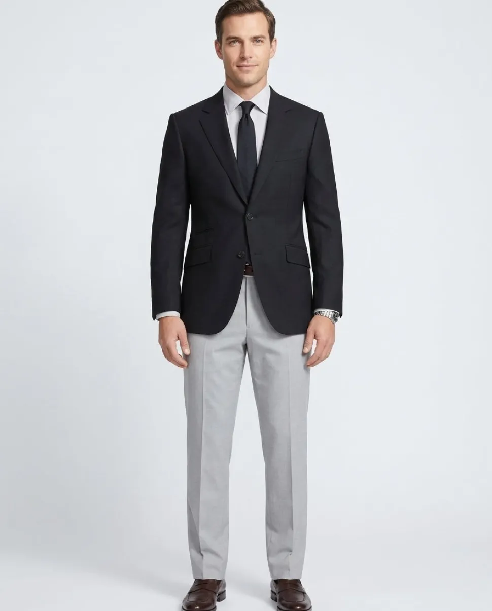 Napoli Slim Fit Black Textured Half Canvassed Zegna Wool Blazer Sportcoat