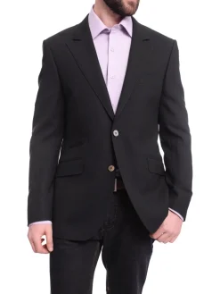 Napoli Slim Fit Black Textured Half Canvassed Zegna Wool Blazer Sportcoat