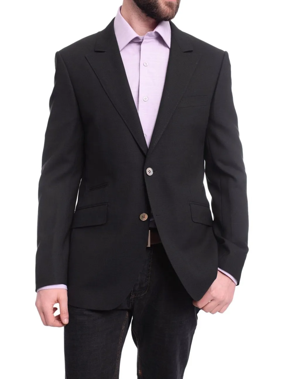Napoli Slim Fit Black Textured Half Canvassed Zegna Wool Blazer Sportcoat