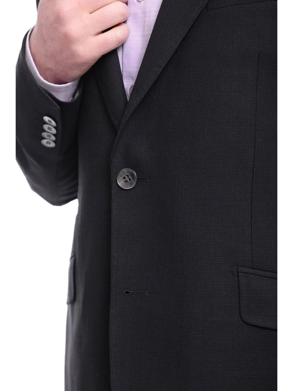 Napoli Slim Fit Black Textured Half Canvassed Zegna Wool Blazer Sportcoat