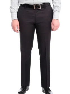 Napoli Slim Fit Black Textured Flat Front Wool Dress Pants