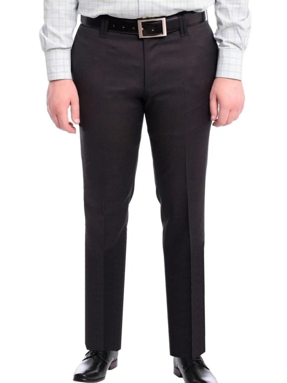 Napoli Slim Fit Black Textured Flat Front Wool Dress Pants