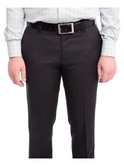 Napoli Slim Fit Black Textured Flat Front Wool Dress Pants