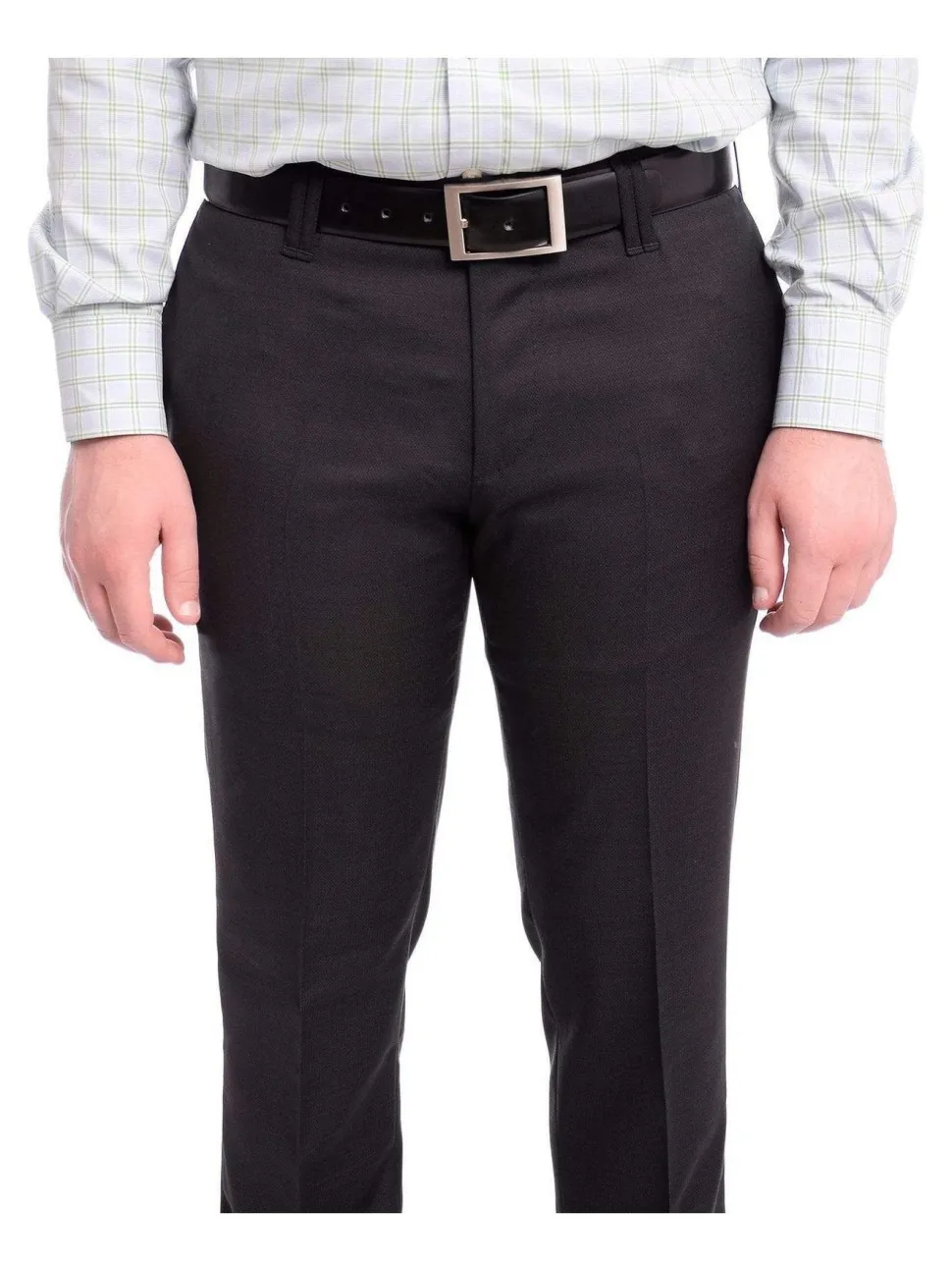 Napoli Slim Fit Black Textured Flat Front Wool Dress Pants