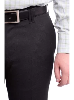 Napoli Slim Fit Black Textured Flat Front Wool Dress Pants