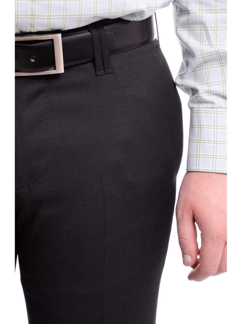 Napoli Slim Fit Black Textured Flat Front Wool Dress Pants