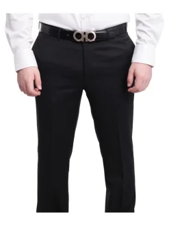 Napoli Slim Fit Black Textured Flat Front Wool Dress Pants