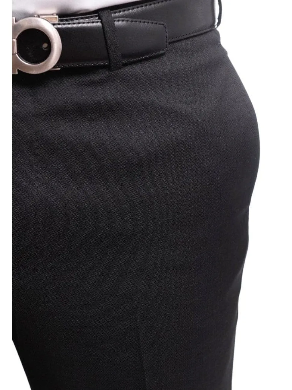 Napoli Slim Fit Black Textured Flat Front Wool Dress Pants