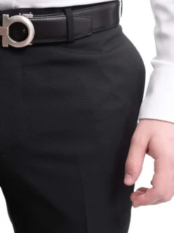 Napoli Slim Fit Black Textured Wool Dress Pants